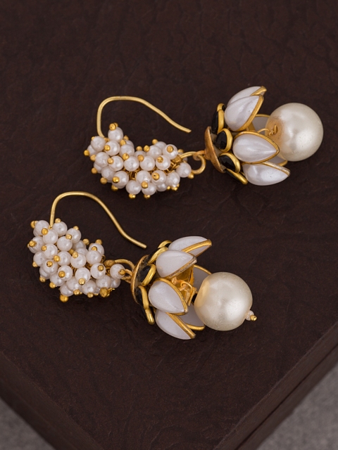 

Voylla Gold-Toned & White Dome Shaped Jhumkas