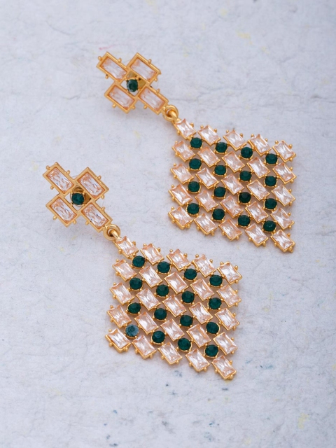

Voylla Gold-Toned & Green Geometric Drop Earrings