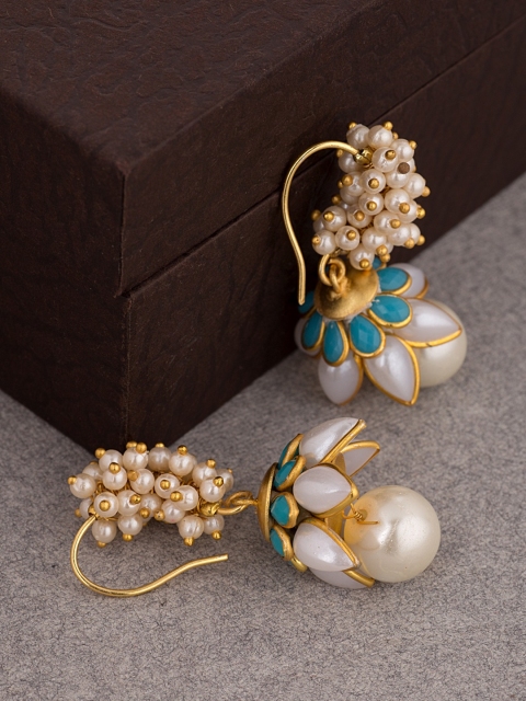 

Voylla Gold-Plated & Turquoise Blue Contemporary Jhumkas