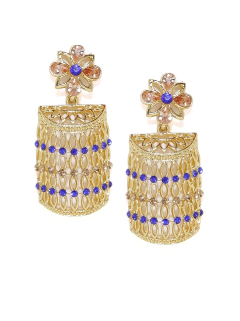 

Voylla Gold-Toned & Blue Floral Jhumkas