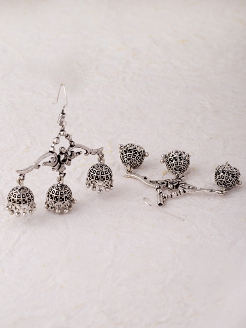 

Voylla Silver-Toned Dome Shaped Jhumkas