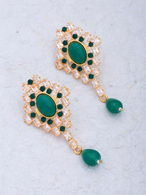 

Voylla Gold-Toned & Green Contemporary Drop Earrings