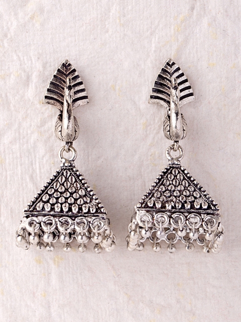 

Voylla Silver-Toned Contemporary Jhumkas