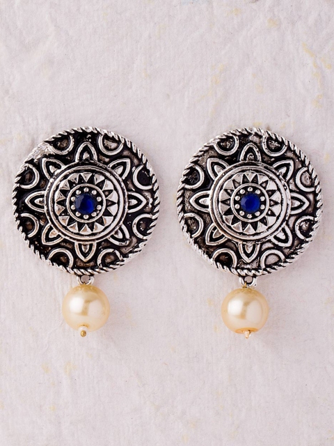 

Voylla Silver-Toned Circular Drop Earrings