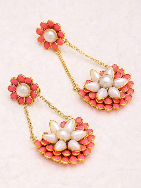 

Voylla Gold-Plated & Coral Contemporary Drop Earrings