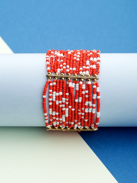 

Voylla Gold-Toned & Red Multistranded Bracelet