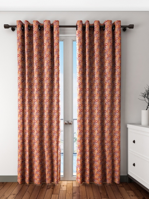 

S9home by Seasons Peach-Coloured & Maroon Set of 2 Long Door Curtains