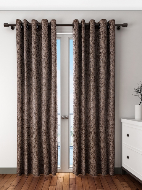 

S9home by Seasons Brown & Black Set of 2 Printed Room Darkening Long Door Curtains