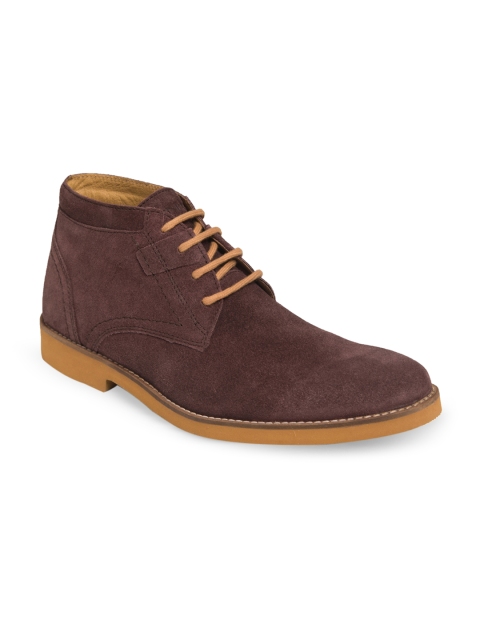 

TONI ROSSI Men Maroon Solid Suede Mid-Top Flat Boots