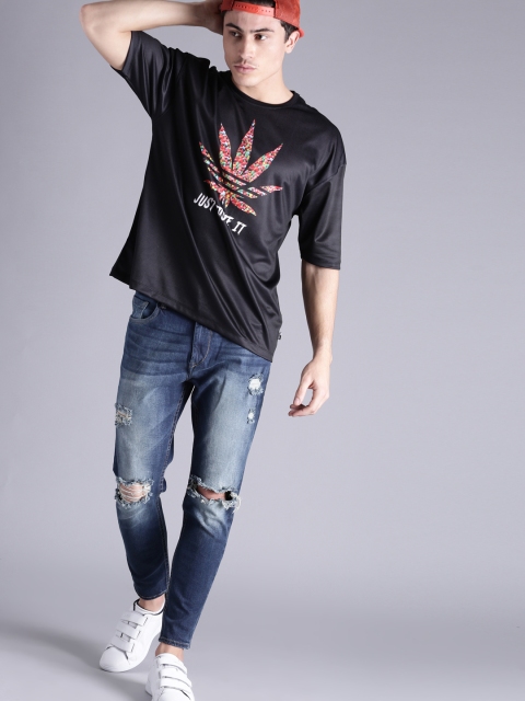 

Kook N Keech Men Black Printed Round Neck Oversized T-shirt