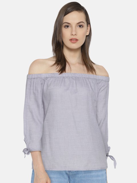 

Vero Moda Women Blue Solid Bardot Pure Cotton Top