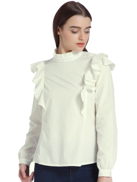 

Vero Moda Women White Solid Ruffled Top
