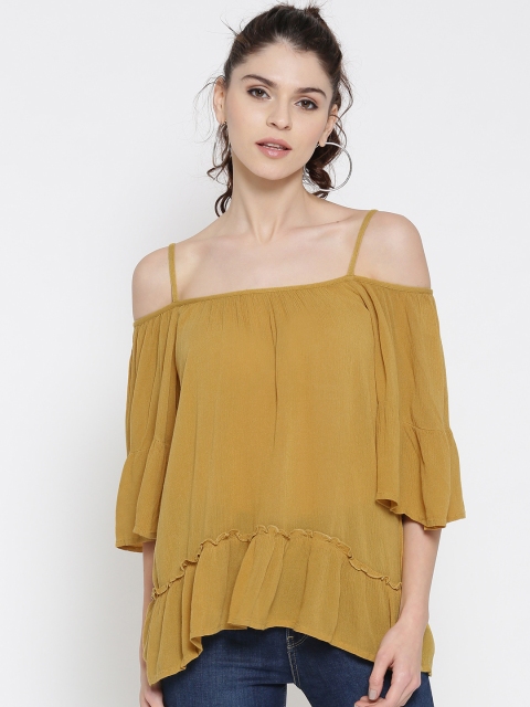 

Vero Moda Women Mustard Yellow Solid Cold Shoulder Top