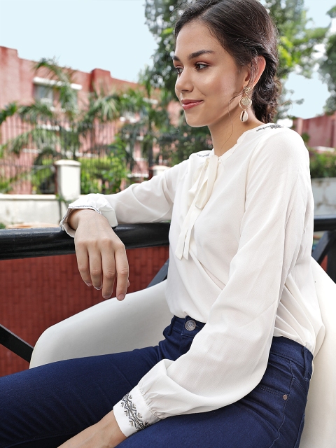 

Vero Moda Women Off-White Solid Top