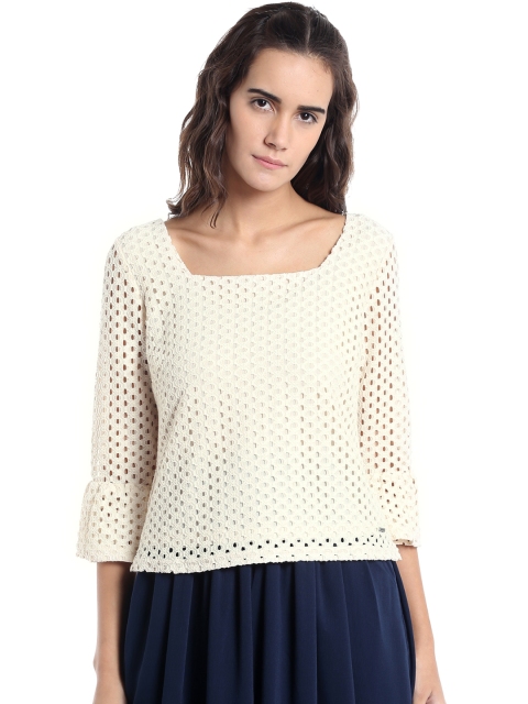 

Vero Moda Women Cream-Coloured Self-Design Top