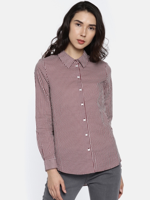 

Vero Moda Women Burgundy & White Regular Fit Striped Casual Shirt