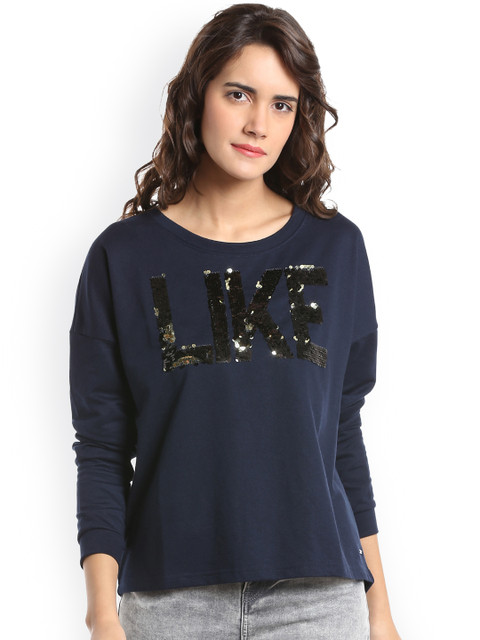 

Vero Moda Women Navy Embellished Sweatshirt, Navy blue