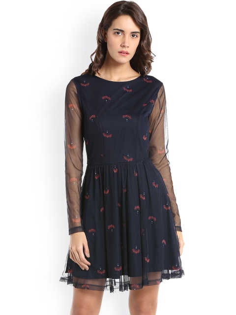 

Vero Moda Women Navy Printed Fit & Flare Dress, Navy blue