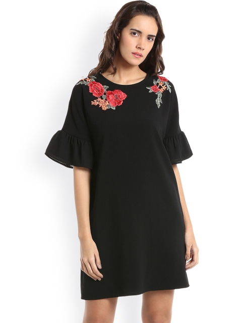 

Vero Moda Women Black Shift Dress with Floral Embroidery