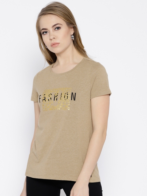 

Vero Moda Women Beige Printed Round Neck T-shirt