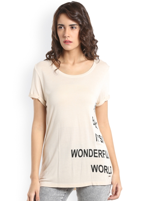 

Vero Moda Women Beige Printed Round Neck T-shirt, Cream