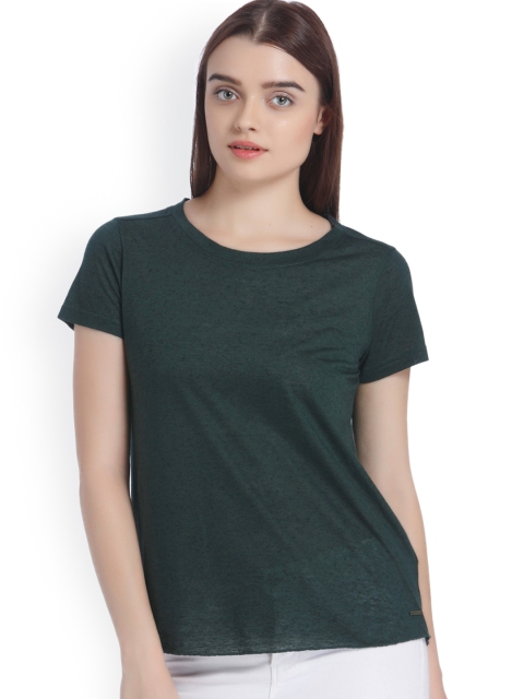 

Vero Moda Women Dark Green Solid Round Neck T-shirt