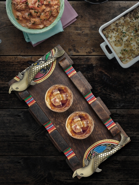 

Unravel India Brown Hand Painted Wooden Tray