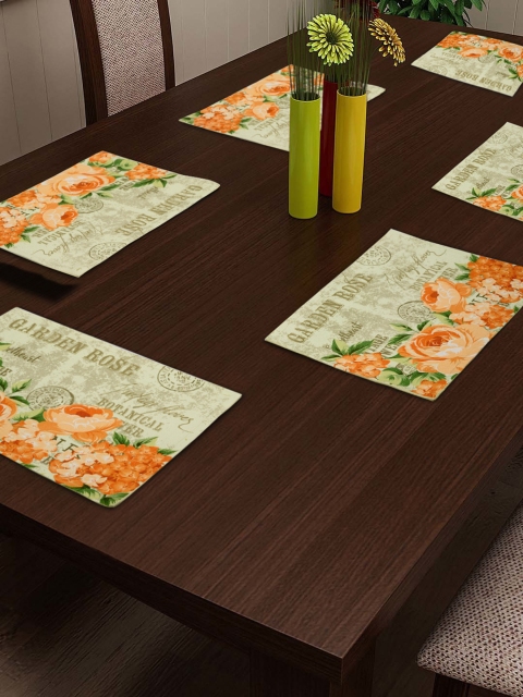 

SWAYAM Beige & Orange Set of 6 Digital Print Tablemats