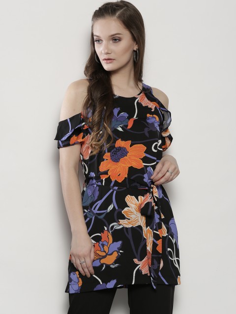 

DOROTHY PERKINS Women Black Floral Print A-Line Top