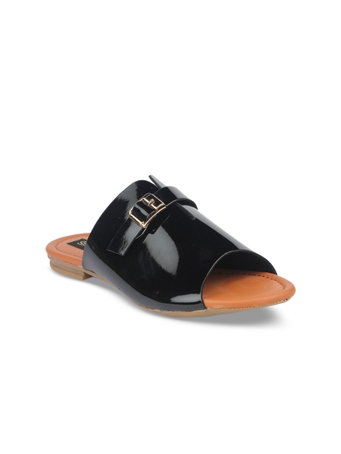 

Shoetopia Women Black Solid Synthetic Open Toe Flats