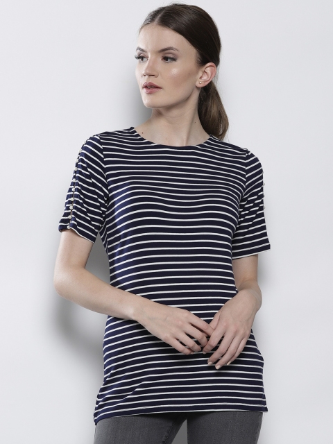 

DOROTHY PERKINS Women Navy Blue & White Striped Top