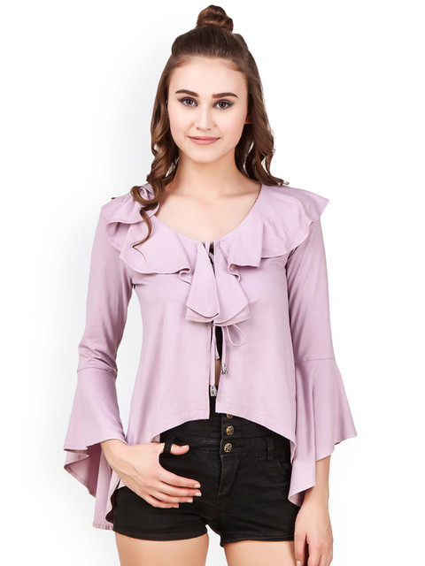 

Texco Lavender Ruffled Shrug with Tie-Up Detail
