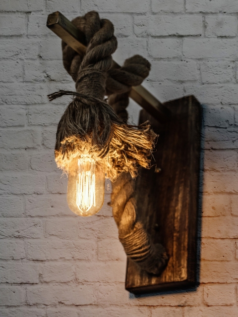 

Fos Lighting Brown Rope Barn Wooden Wall Lamp