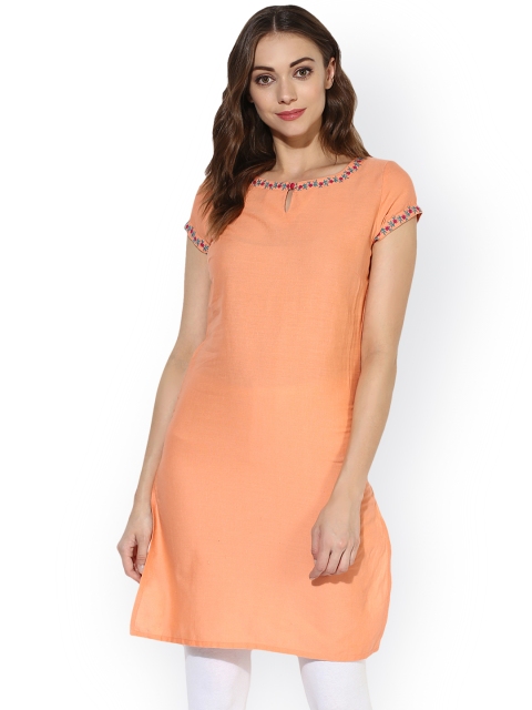 

Juniper Women Peach-Coloured Solid A-Line Kurta