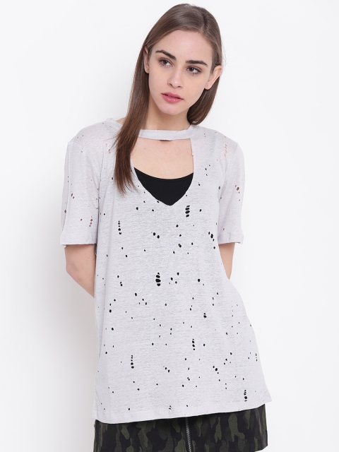 

FOREVER 21 Women Grey Distressed Top