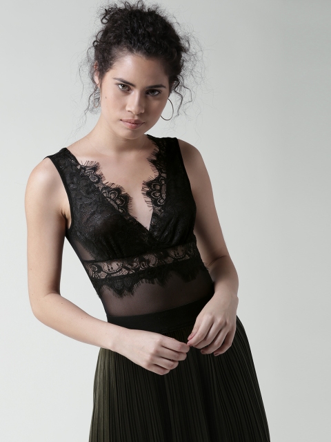 

FOREVER 21 Black Lace Sheer Bodysuit