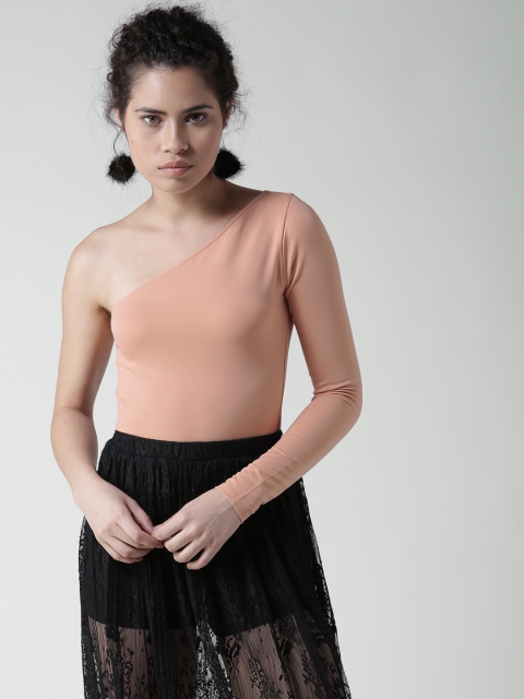 

FOREVER 21 Peach-Coloured One-Shoulder Bodysuit