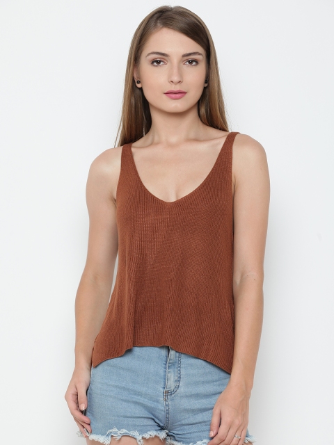 

FOREVER 21 Women Brown Solid A-Line Top