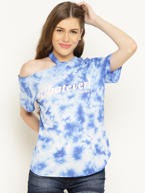

FOREVER 21 Women Blue & Off-White Printed Tie-Dye Top