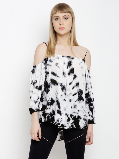 

FOREVER 21 Women Off-White & Black Printed A-Line Top