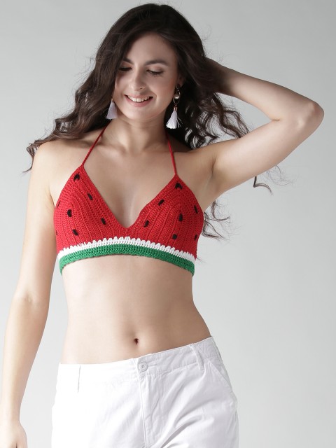 

FOREVER 21 Women Red Self-Design Bralette Top