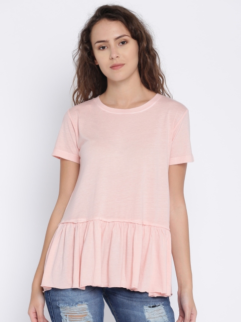

FOREVER 21 Women Pink Solid Peplum Top