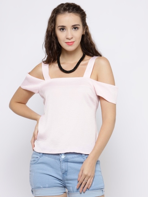 

FOREVER 21 Women Pink Solid Bardot Top