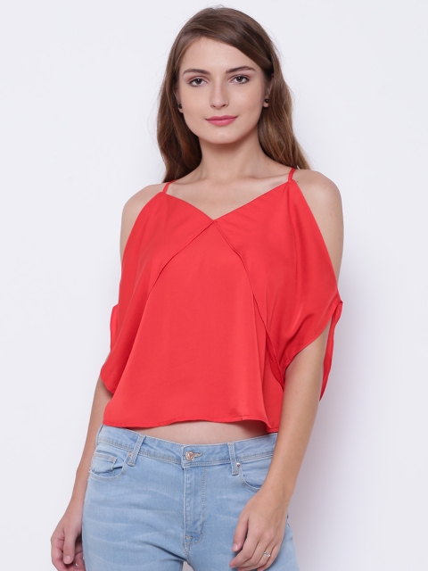 

FOREVER 21 Women Red Solid Layered Bardot Top