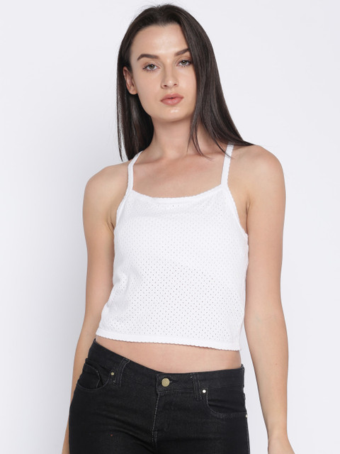 

FOREVER 21 Women White Solid Crop Top