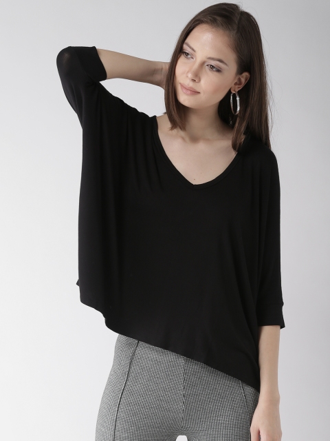 

FOREVER 21 Women Black Solid Boxy Top