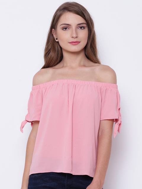 

FOREVER 21 Women Pink Solid Bardot Top