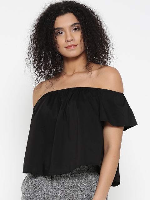 

FOREVER 21 Women Black Solid Bardot Top