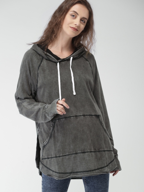 

FOREVER 21 Women Charcoal Grey Solid Hooded Sweatshirt