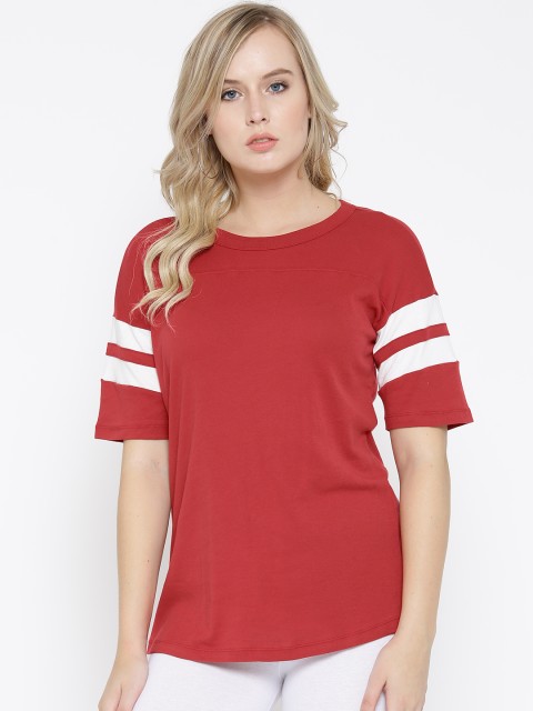 

FOREVER 21 Women Red Solid Round Neck T-shirt